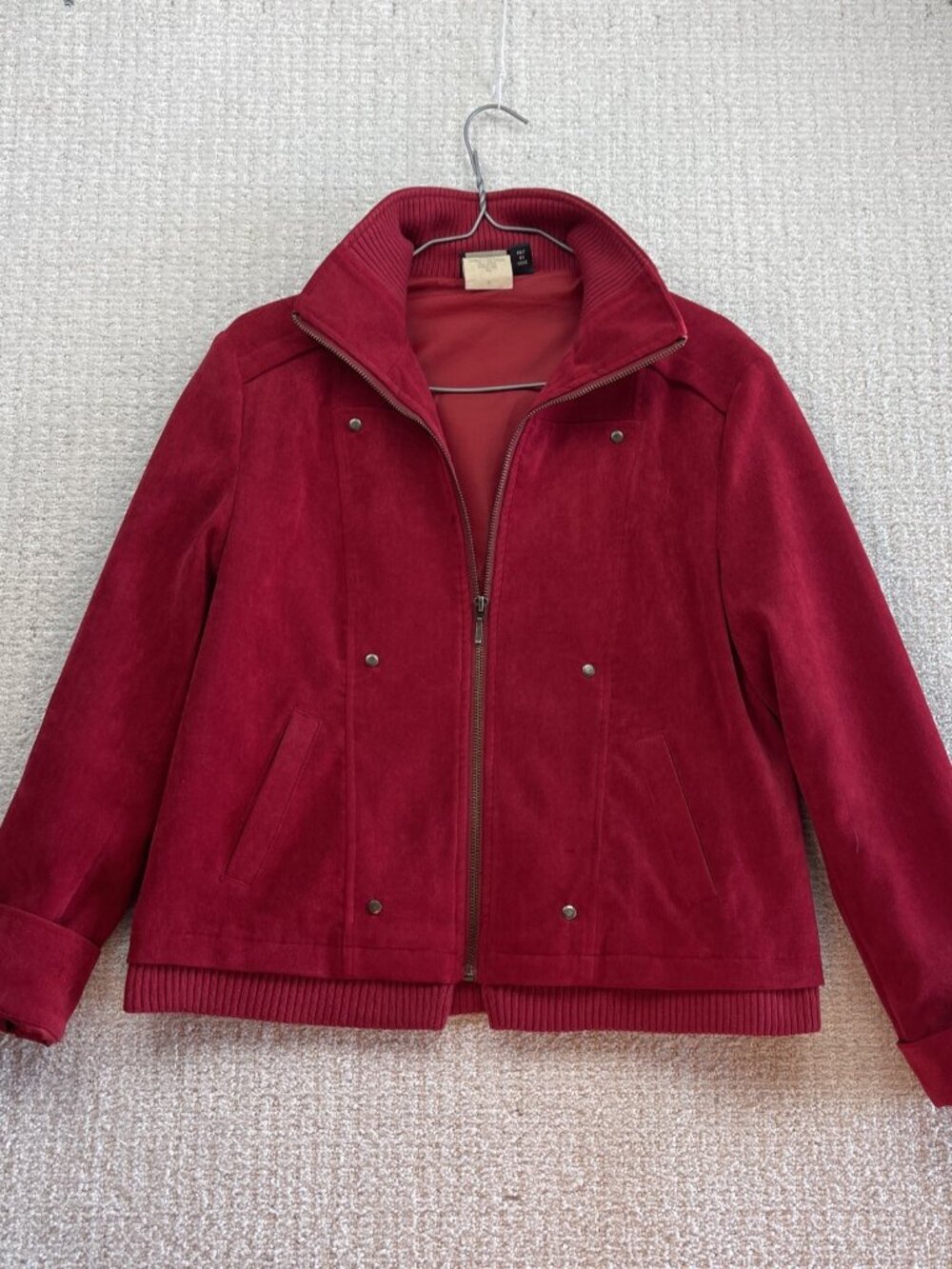 Y2K Click Velvet Glam Bomber Jacket Full Zip Cherry Red Wom Sz 10 Sport Chic